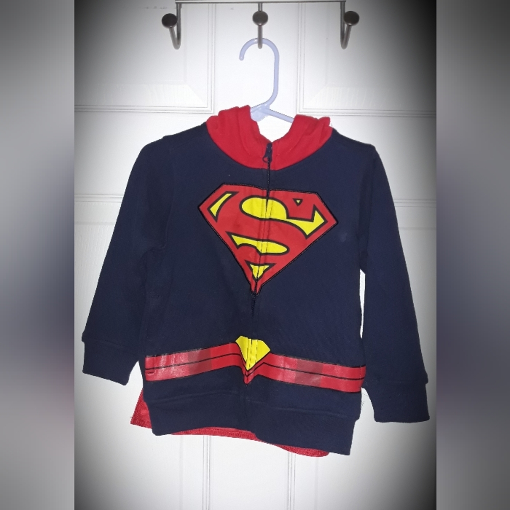 Superman toddler hoodie with velcro detachable Cape 2T